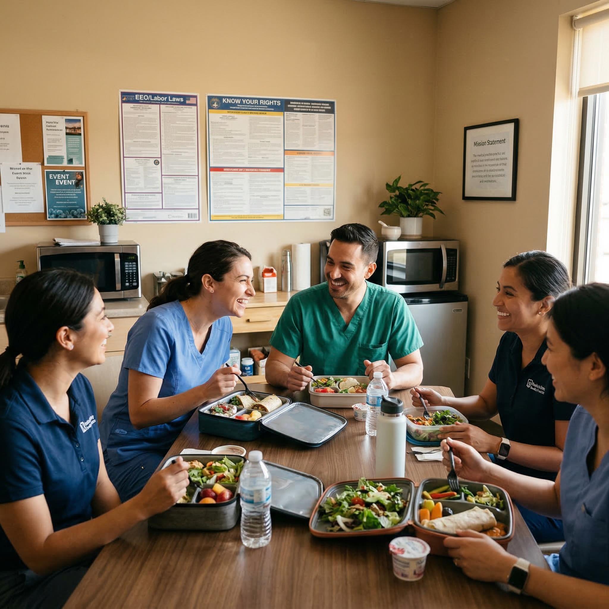 Healthcare team taking lunch break together